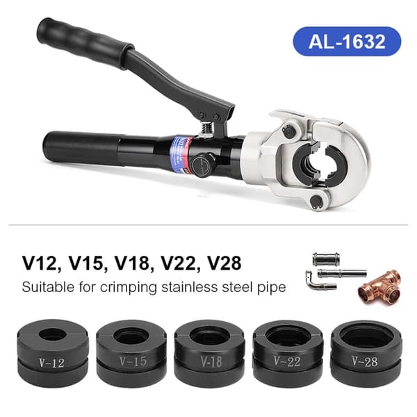 Rørværktøj til klemning, hydraulisk betjening, velegnet til PEX- og aluminiumsrør., V12 15 18 22 28mm