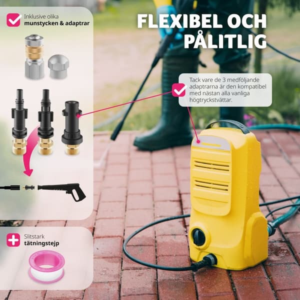 Rörrengöringsslangset inkl. 2 munstycken och 3 adaptrar - 15 m