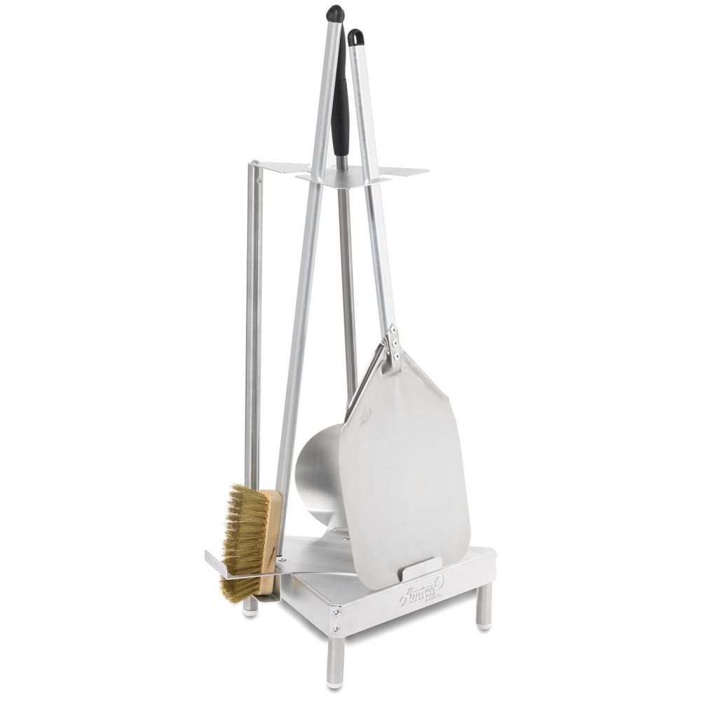 GIMETAL Pizzaset - 4 delar - 2 pizzaspadar - Handtag: 90 cm - Rostfritt stål/aluminium/mässing/trä