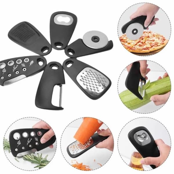 6-i-1 Pizza Cutter konservöppnare Vitlöksmätare Skalare etc