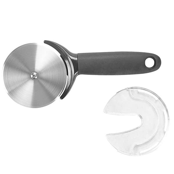 Pizzahjul - pizzaskärare, pizzaskärare med silikonhandtag och blad i rostfritt stål med skyddskåpa