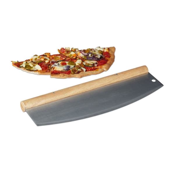 Relaxdays Lullaby Chopper Pizza Knife Rostfritt stål med trähandtag, 1 Blad med skyddsfodral HxB 12x35cm, silver