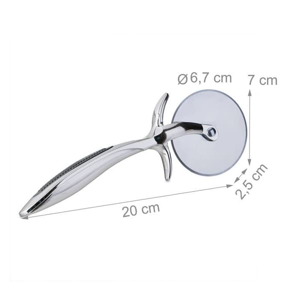 Relaxdays Professionell pizzaskärare med 7 cm blad i rostfritt stål, pizzakniv med halkfritt handtag, silver
