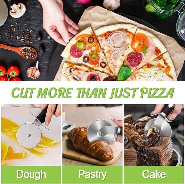 Pizzaleikkuri ja pizzankuorintasetti, pizzaleikkuri, pizzaleikkuri, pizzaveitsi, pizzaleikkuri silikonikahvalla 2 kpl
