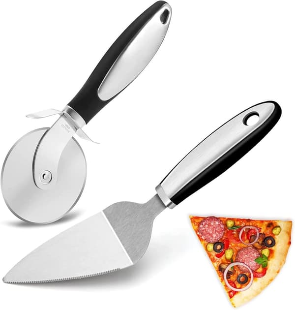 Pizzaleikkuri ja pizzankuorintasetti, pizzaleikkuri, pizzaleikkuri, pizzaveitsi, pizzaleikkuri silikonikahvalla 2 kpl