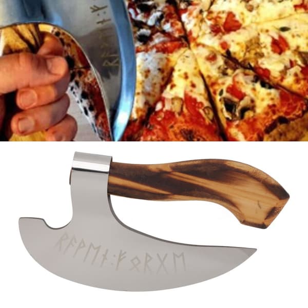 Pizza Huggeøkse Rustfrit stål Håndlavet Viking Pizza Huggeøkse med træhåndtag