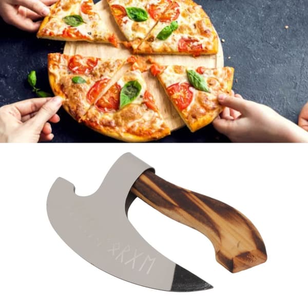 Pizza Huggeøkse Rustfrit stål Håndlavet Viking Pizza Huggeøkse med træhåndtag