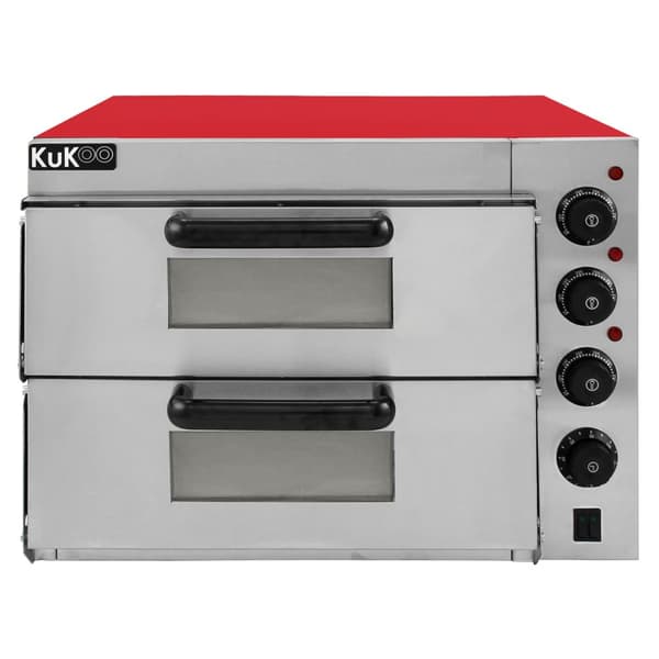 40cm Liten Dubbel Elektrisk Pizzaugn i Rostfritt Stål Fristående Miniugn med Pizzasten 2 Hyllor Timer 50 - 350 °C Röd | Matlagning | MonsterShop