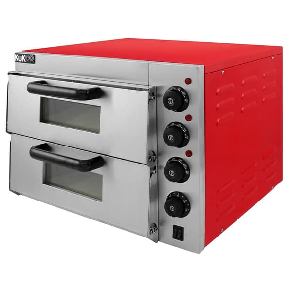 40cm Liten Dubbel Elektrisk Pizzaugn i Rostfritt Stål Fristående Miniugn med Pizzasten 2 Hyllor Timer 50 - 350 °C Röd | Matlagning | MonsterShop