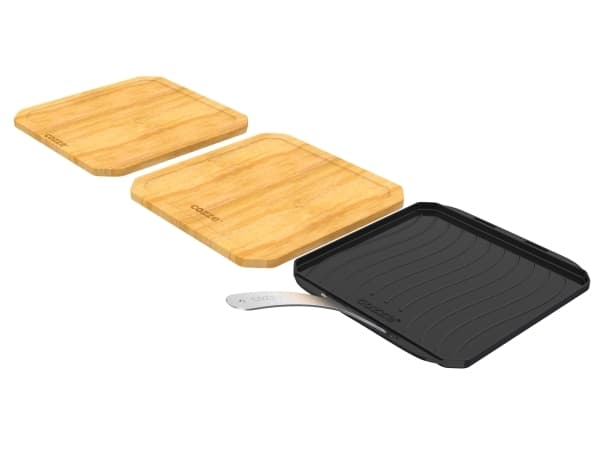 Cozze® vendbar støbejernspande med bordskåner 330 x 330 mm.