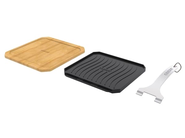 Cozze® vendbar støbejernspande med bordskåner 330 x 330 mm.
