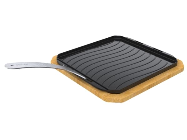 Cozze® vendbar støbejernspande med bordskåner 330 x 330 mm.