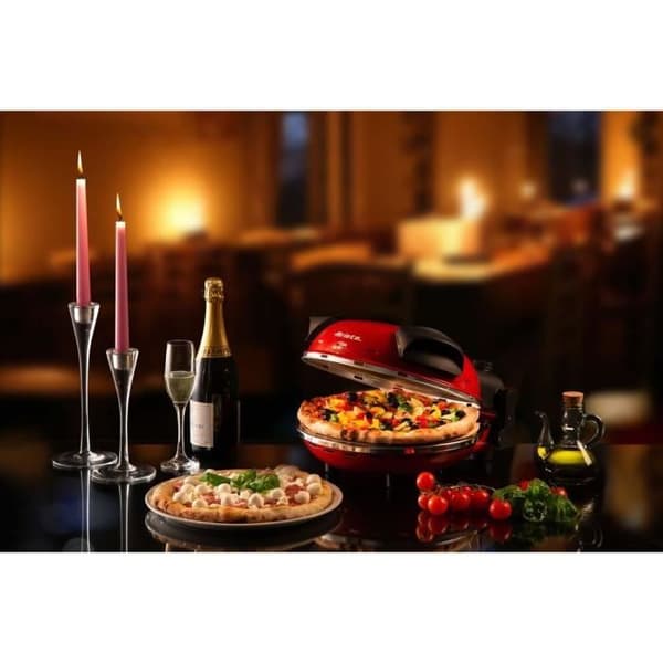 ARIETE Elektrisk Pizzaugn - Röd - Eldfast sten - 1200W - Diameter 33cm - Max temperatur 400°C