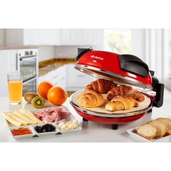 ARIETE Elektrisk Pizzaugn - Röd - Eldfast sten - 1200W - Diameter 33cm - Max temperatur 400°C