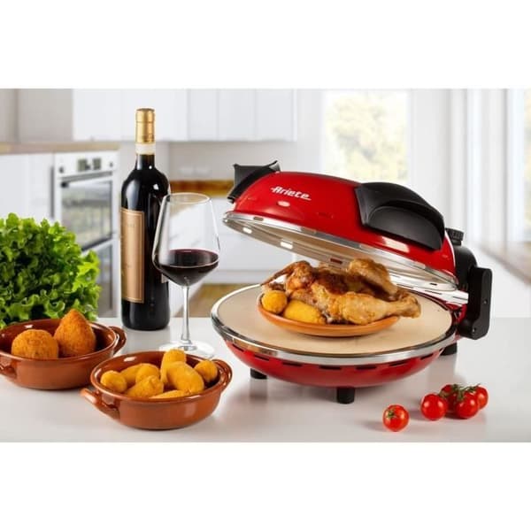 ARIETE Elektrisk Pizzaugn - Röd - Eldfast sten - 1200W - Diameter 33cm - Max temperatur 400°C
