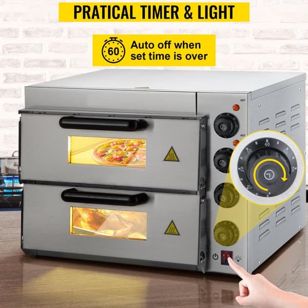 3000W 14" dubbellager kommersiell bänkskiva pizzaugn, exakt kontroll, jämn uppvärmning, timerfunktion, genomtänkta detaljer