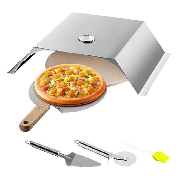 13" mångsidig pizzaugn i rostfritt stål med kompletta tillbehör, lämplig för 22" gas- och kolgrillar, stabil temperatur, lätt att använda