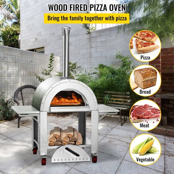 32-tums utomhus vedeldad pizzaugn med hjul och tillbehör, professionell design, effektiv uppvärmning, utmärkt isolering