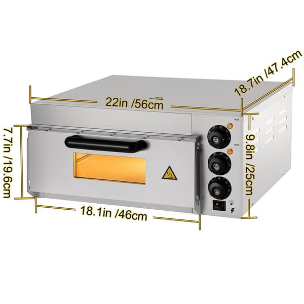 1300W 14-tums kommersiell bänkpizzaugn, 50-350°C justerbar temperatur, 0-60 minuter tidsinställning, jämn uppvärmning
