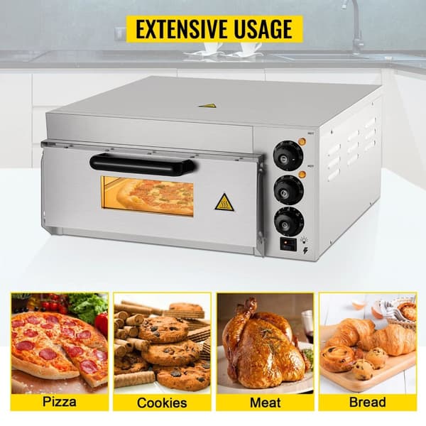 1300W 14-tums kommersiell bänkpizzaugn, 50-350°C justerbar temperatur, 0-60 minuter tidsinställning, jämn uppvärmning