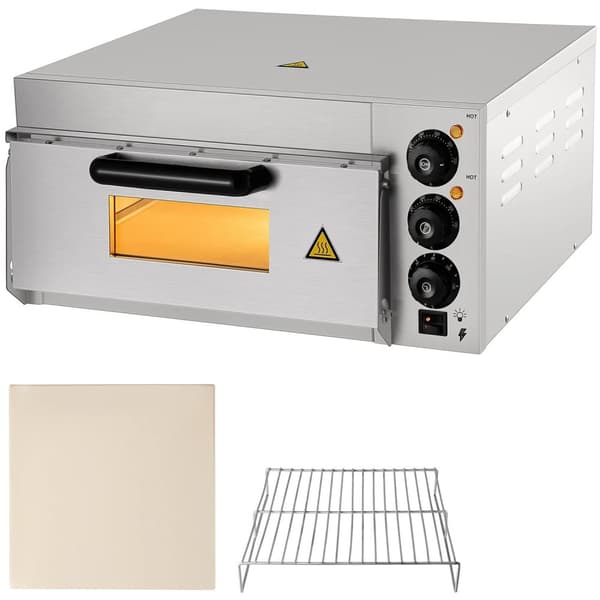 1300W 14-tums kommersiell bänkpizzaugn, 50-350°C justerbar temperatur, 0-60 minuter tidsinställning, jämn uppvärmning
