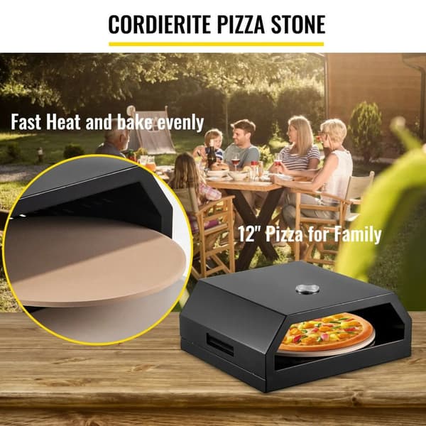 12" 24-232°C bärbar utomhus pizzaugn för ved eller gas, kompletta tillbehör, exakt temperaturövervakning