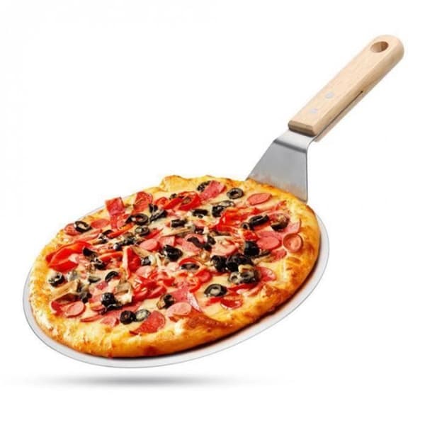Pizzaskal i rostfritt stål med trähandtag Tårtskyffel Bakverktyg Ostpizzaskyfflar
