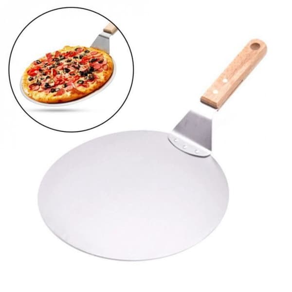 Pizzaskal i rostfritt stål med trähandtag Tårtskyffel Bakverktyg Ostpizzaskyfflar