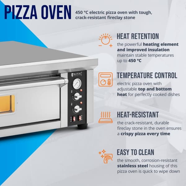 Royal Catering - Elektrisk pizzaugn - 6 x 33 cm - 1 kammare - 6600 W - 400 V - Chamottesten
