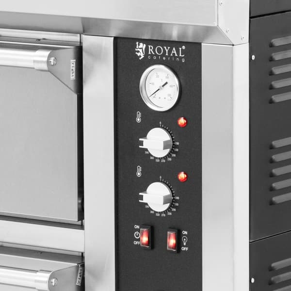Royal Catering - Elektrisk pizzaugn - 6+6 x 33 cm - 2 kammare - 13 200 W - 400 V - Chamottesten
