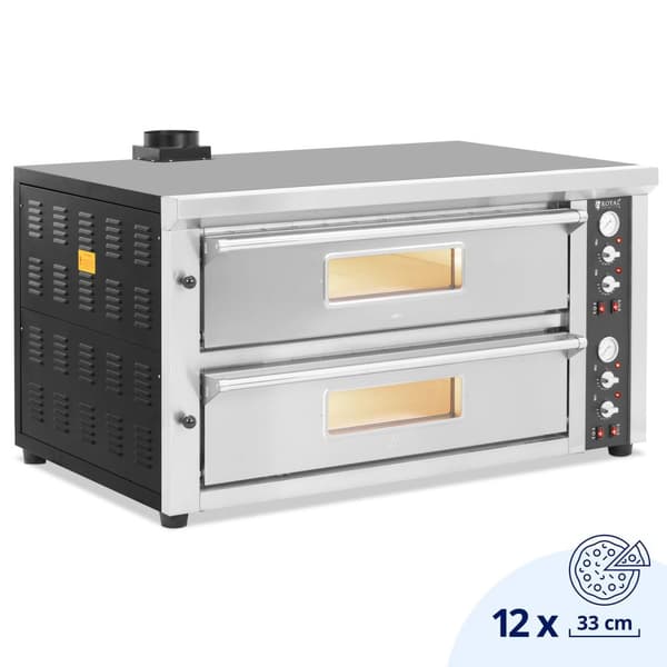 Royal Catering - Elektrisk pizzaugn - 6+6 x 33 cm - 2 kammare - 13 200 W - 400 V - Chamottesten
