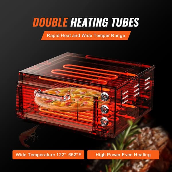 Elektrisk Pizzaovn, 500W Effekt, 122-662℉ Temperaturinterval, Kompakt Størrelse