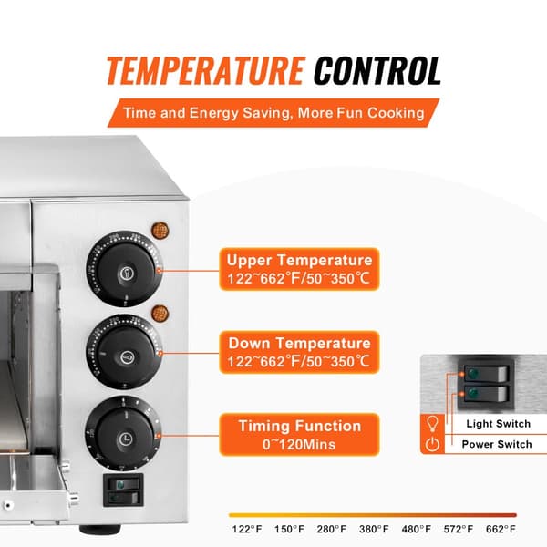 Elektrisk Pizzaovn, 500W Effekt, 122-662℉ Temperaturinterval, Kompakt Størrelse