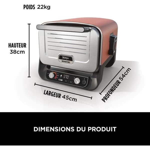 NINJA Pizzaugn - Woodfire OO101EU - 8 tillagningsprogram - Upp till 370°C - 2400W