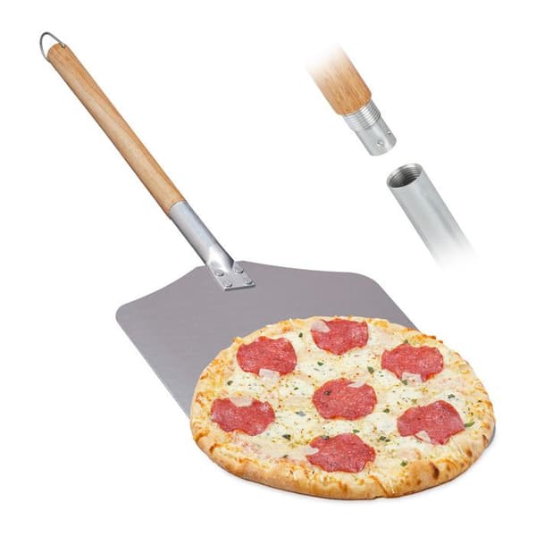 Relaxdays Pizzaspade, aluminium, trähandtag, professionell spatel för ugn, 30,5 x 30,5 cm natur/silver