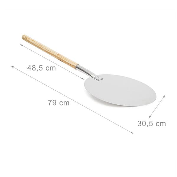 Rund tårta pizzaskyffel Ø 30,5 cm metall med trähandtag 79 cm lång Köksbricka