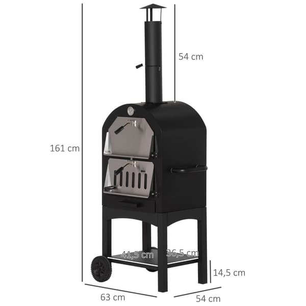 Utomhus Pizzaugn, 2-I-1 med hjul, 63x54x161 cm, Svart