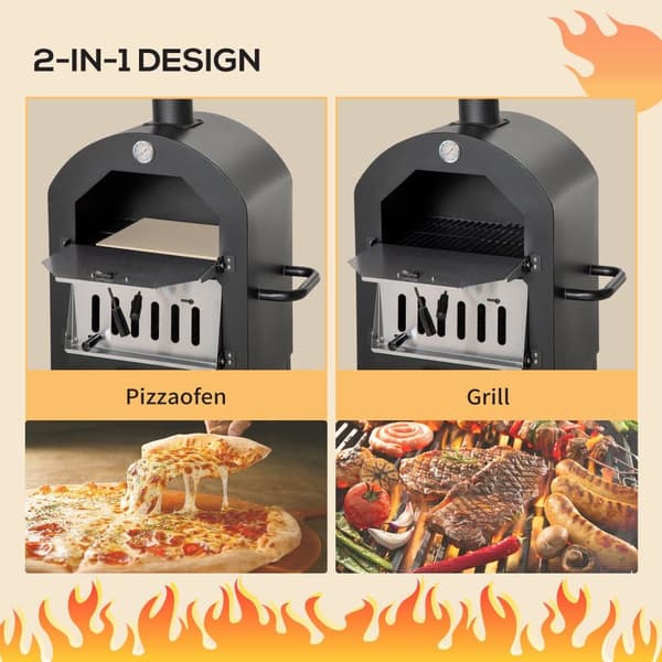 Utomhus Pizzaugn, 2-I-1 med hjul, 63x54x161 cm, Svart