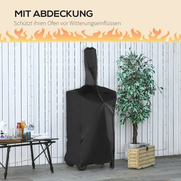 Utomhus Pizzaugn, 2-I-1 med hjul, 63x54x161 cm, Svart