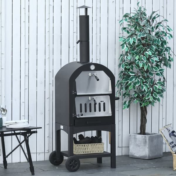 Utomhus Pizzaugn, 2-I-1 med hjul, 63x54x161 cm, Svart