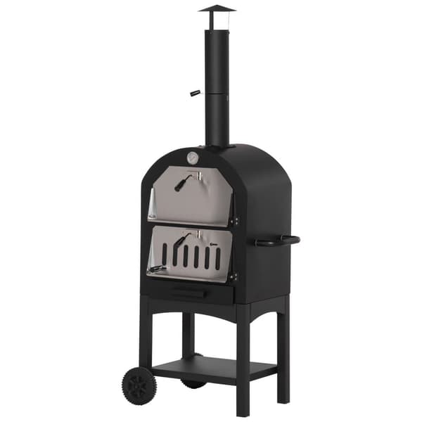 Utomhus Pizzaugn, 2-I-1 med hjul, 63x54x161 cm, Svart