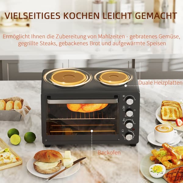 Mini Ovn, 28 L 2600W, 48,6x36,3x33 cm, Sort