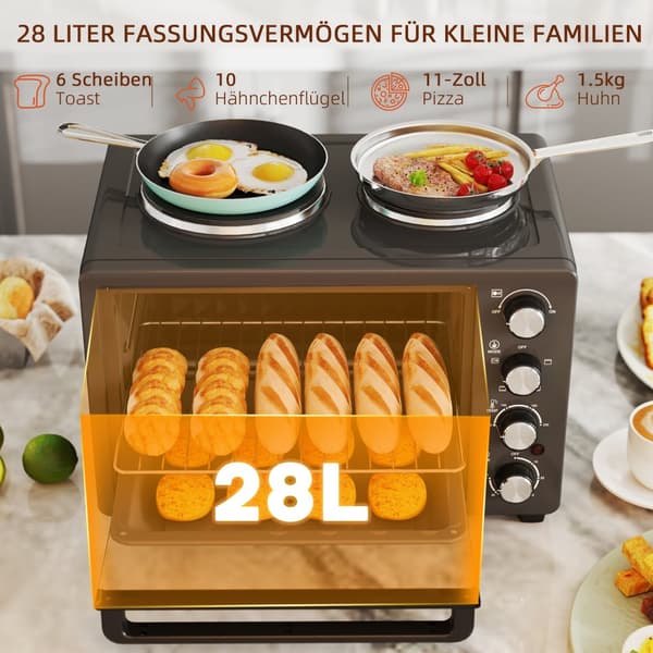 Mini Ovn, 28 L 2600W, 48,6x36,3x33 cm, Sort