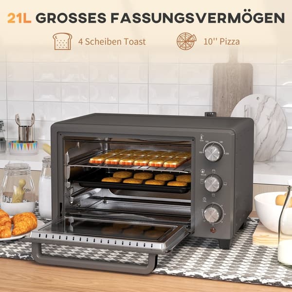 Mini Ovn, 21L 1400W 60 Min. Timer, 46.4L x 38B x 28.5H cm, Grå