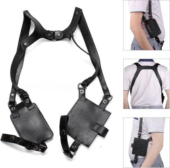 Safety Hidden Holster - Men Leather Anti Stöld Safety Hidden Holster - Underarm Pouch - Double Shoulder Phone Case Wallet Bag - Svart