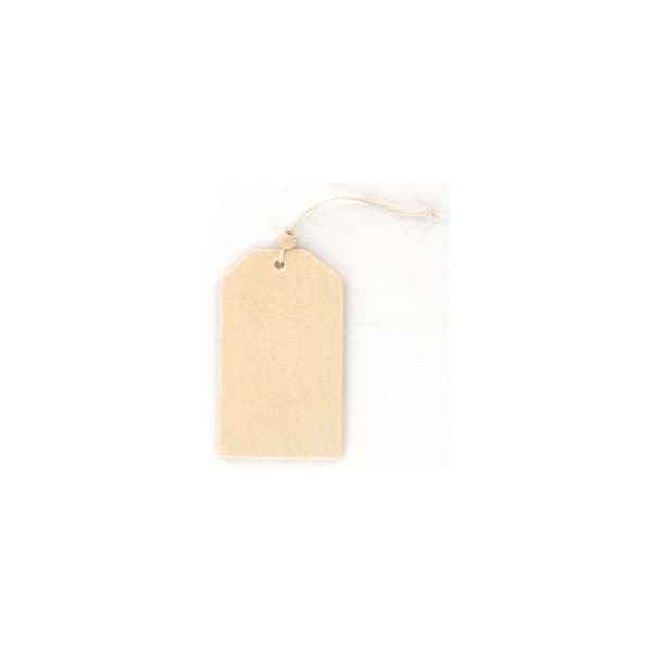 Set med 6 rektangulära träbrickor 5 x 8,5 cm + rep