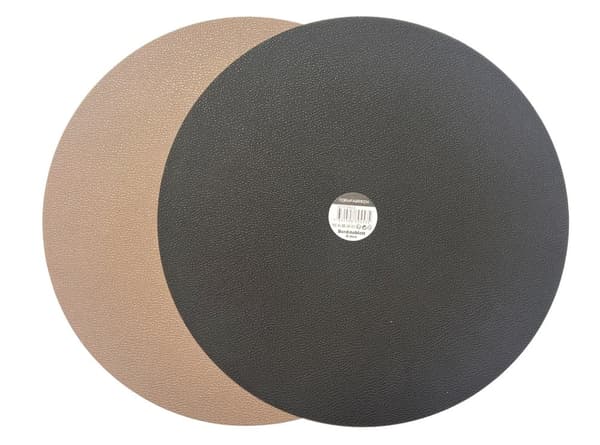 Underlägg Runt Läderlook Brun/Svart 4-pack