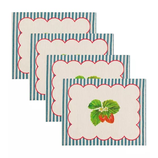 Wylder Dukunderlägg med jordgubbar (Förpackning med 4 st) Candy Cane 46cm x 36cm