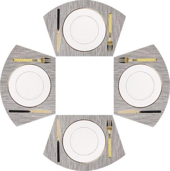 Bordsunderlägg - Silver - 8 stycken - Wedge Placemat - För runda matbord - Värmebeständigt - Tvättbart - Fläktformat - Bordsunderlägg - Köksunderlägg