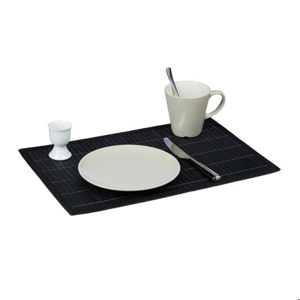 Relaxdays Bordstablett, bambu, set med 6, matbord, 30 x 45 cm, rektangulär, tvättbar halkfri matta, svart